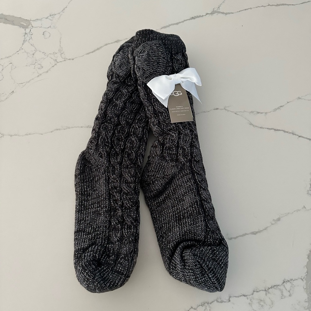 UGG NWT - Fleece Lined Socks with Bow Heather Grey